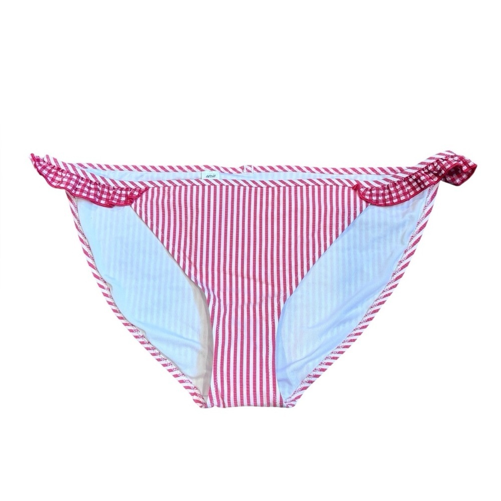 Aerie Red & White Striped Bikini Bottom Size L